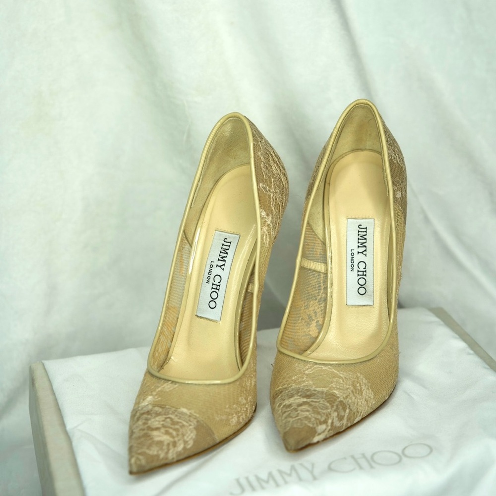Jimmy Choo Tan Lace Heels